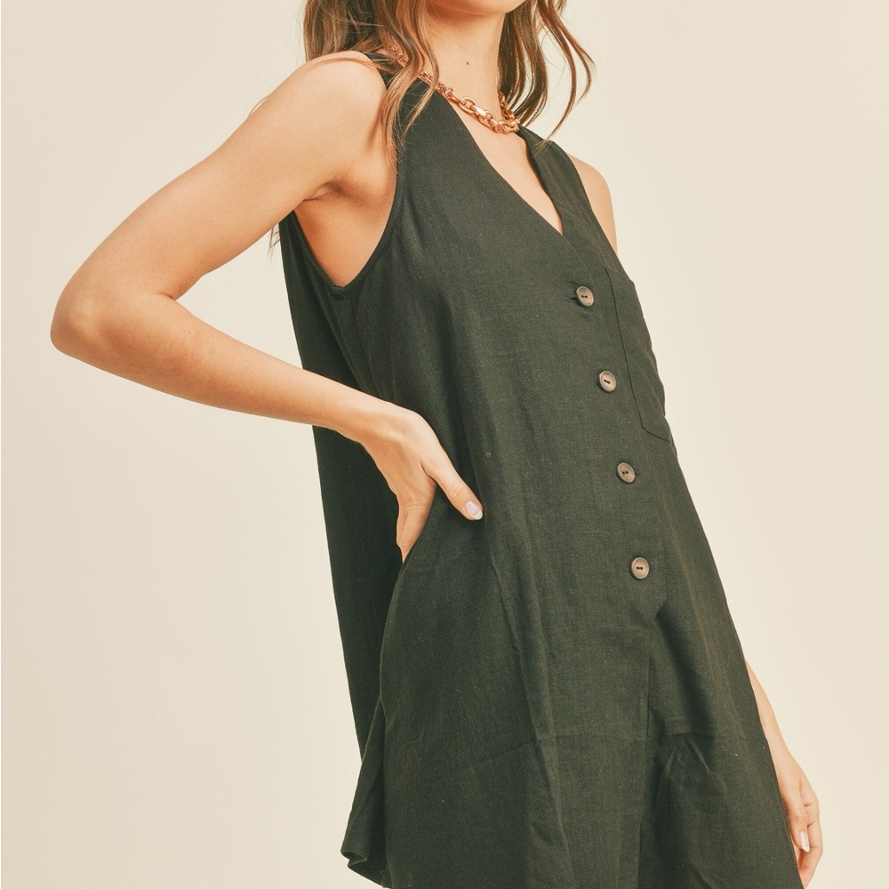 Stitch and feather linen button romper
